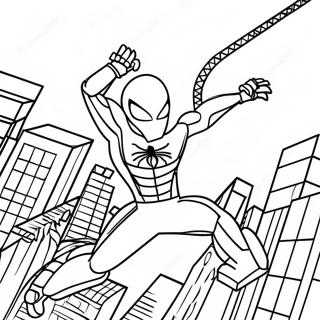 Lego Iron Spider Swinging Through City Coloring Page | Lego Iron Spider coloring page