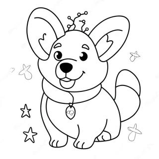 Festive Christmas Corgi with Lights Coloring Page | Christmas Corgi coloring page