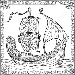Intricate Viking Ship Coloring Page | Viking for Adults coloring page