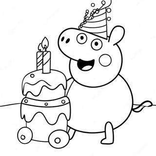 Peppa Pig with Birthday Cake Coloring Page | Peppa Pig Birthday coloring page