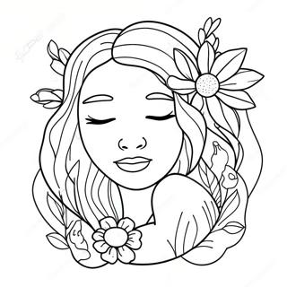 Beautiful Mother Earth with Flowers Coloring Page | Mother Earth coloring page