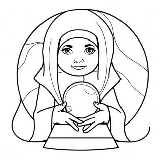 Mystical Fortune Teller with Crystal Ball Coloring Page | Fortune Teller coloring page