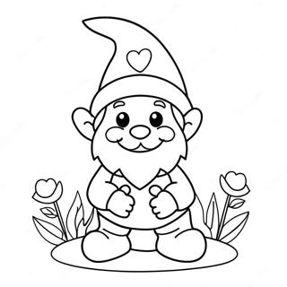Cute Valentine Gnome with Flowers Coloring Page | Valentine Gnome coloring page