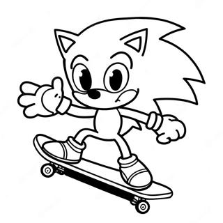 Sonic Performing Tricks on Skateboard Coloring Page | Sonic Skateboard coloring page