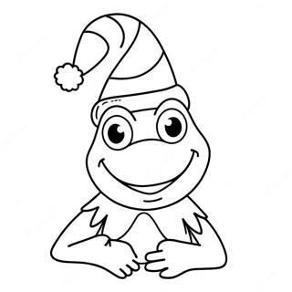 Page à colorier de Kermit la grenouille avec un chapeau de Noël | Page de coloriage Les Muppets Noël