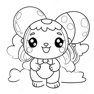 Cute Vanny with Colorful Balloons Coloring Page | Vanny coloring page