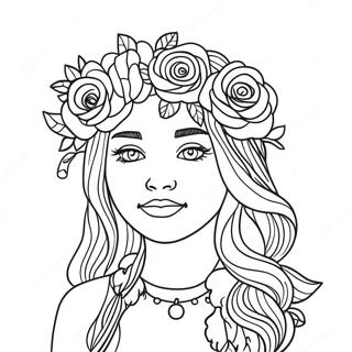 Trendy VSCO Girl with a Flower Crown Coloring Page | Vsco Girl coloring page