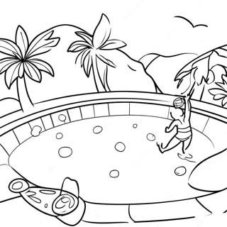 Swimming Pool Fun Coloring Page | Swimming Pool coloring page