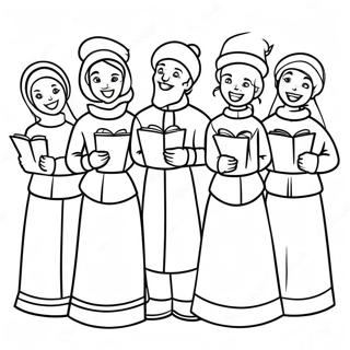 Joyful Christmas Carolers Coloring Page | Christmas Music coloring page