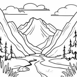 Scenic Mountain Landscape Grayscale Coloring Page | Landscape Grayscale coloring page