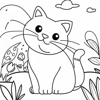 Playful Cat in a Garden Coloring Page | C is for Cat coloring page