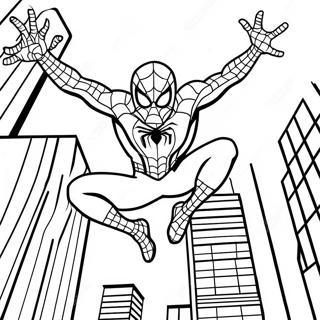 Spider Man Swinging Through the City Coloring Page | Spider Man coloring page