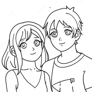 Cute Aesthetic Anime Couple Coloring Page | Aesthetic Anime coloring page