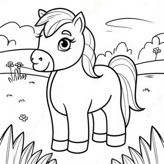 Cute Shetland Pony in a Meadow Coloring Page | Shetland Pony coloring page