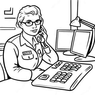 Brave 911 Dispatcher at Work Coloring Page | 911 Dispatcher coloring page