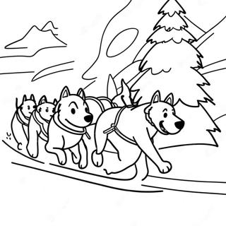 Sled Dog Team Racing Through Snow Coloring Page | Sled Dog coloring page