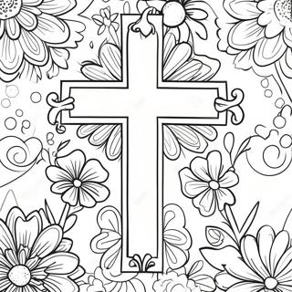 Cross with Colorful Flowers Coloring Page | Cross with Flowers coloring page