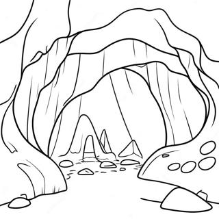 Mystical Cave with Glittering Crystals Coloring Page | Cave coloring page