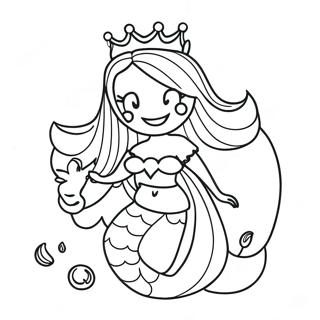 Elegant Mermaid Queen with Crown Coloring Page | Mermaid Queen coloring page