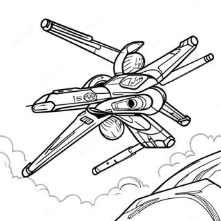 X-Wing in Battle Coloring Page | X-Wing coloring page