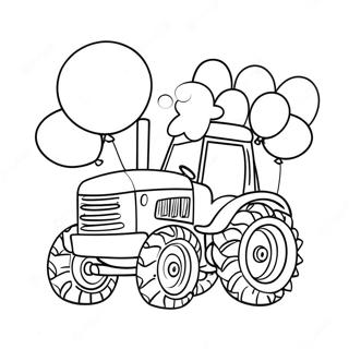 Cute Birthday Tractor with Balloons Coloring Page | Happy Birthday Tractor coloring page