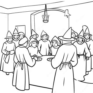 Salem Witch Trials Historical Scene Coloring Page | Salem Witch Trials coloring page