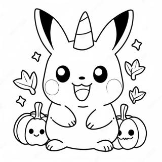Cute Halloween Pikachu with Pumpkin Coloring Page | Halloween Pikachu coloring page