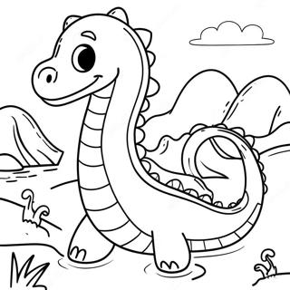 Cute Loch Ness Monster with a Smile Coloring Page | Loch Ness Monster coloring page