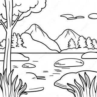 Calm Nature Scene Mindfulness Coloring Page | Easy Mindfulness coloring page