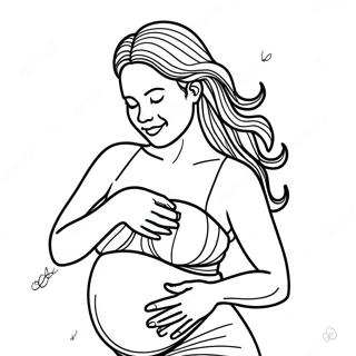Realistisk gravid kvinna med händerna på magen färgläggningssida | Realistisk Gravid Kvinna målarbild