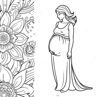 Elegant gravid kvinna i klänning färgläggningssida | Realistisk Gravid Kvinna målarbild