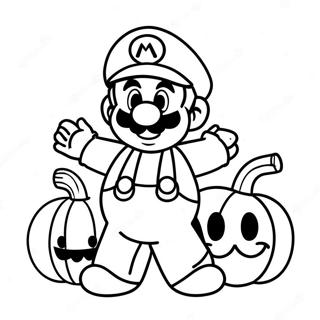 Mario med en Festlig Pumpa Målarbild | Glad Thanksgiving Mario målarbild
