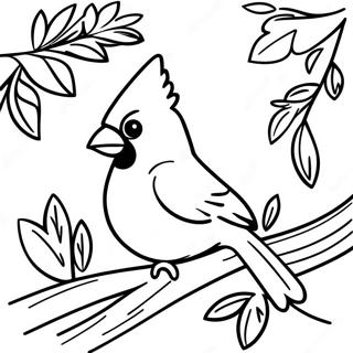 Realistic Cardinal Perched on a Branch Coloring Page | Realistic Cardinal coloring page