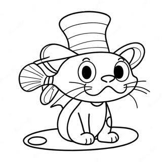 Colorful Cat in the Hat with Fish Coloring Page | Cat in the Hat Fish coloring page
