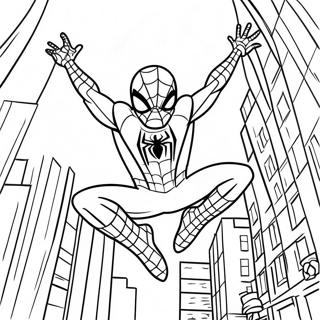 Spiderman Swinging Through the City Coloring Page | Spiderman Avengers coloring page