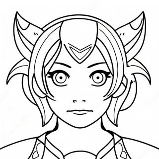 Page à colorier d'une fille démon anime avec des yeux enflammés | Page de coloriage Fille Démon Anime
