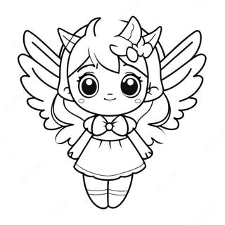 Page à colorier d'une mignonne fille démon anime avec des ailes | Page de coloriage Fille Démon Anime