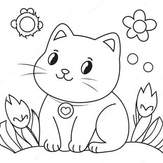 Cute Cat with Colorful Flowers Coloring Page | Cat with Flowers coloring page