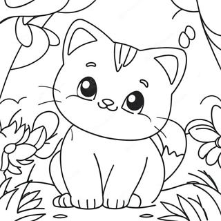 Playful Kitten Surrounded by Blossoms Coloring Page | Cat with Flowers coloring page