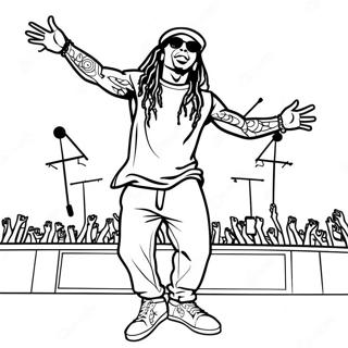 Lil Wayne Performing on Stage Coloring Page | Lil Wayne coloring page