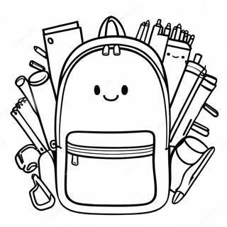 Colorful Backpack with School Supplies Coloring Page | School Supplies coloring page