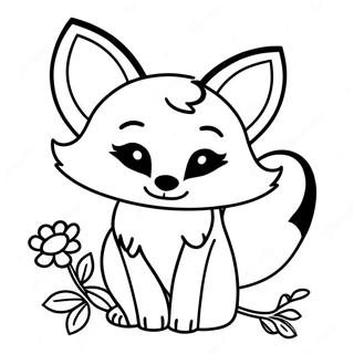 Adorable Fox with Flowers Coloring Page | Cute Fox coloring page