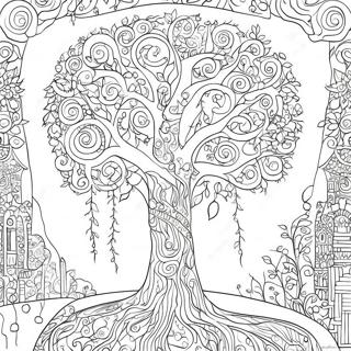 Gustav Klimt Golden Tree Coloring Page | Gustav Klimt coloring page