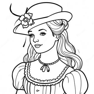 Page à colorier d'Anne Shirley dans sa robe iconique | Page de coloriage Anne des Green Gables