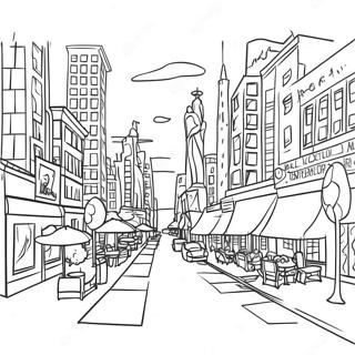 Colorful Cityscape at Sunset Coloring Page | Cityscape coloring page