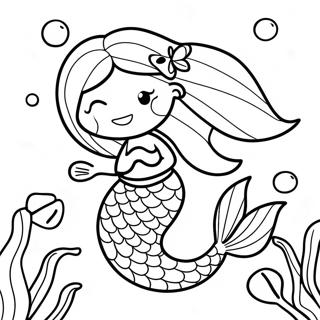 Page à colorier Sirène enceinte avec des poissons colorés | Page de coloriage Sirène enceinte