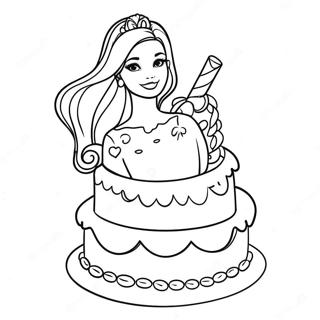 Barbie Cake Decorating Coloring Page | Barbie Cake coloring page