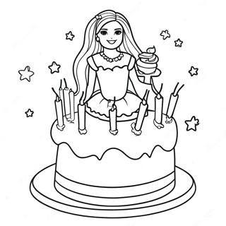 Barbie Birthday Cake Coloring Page | Barbie Cake coloring page