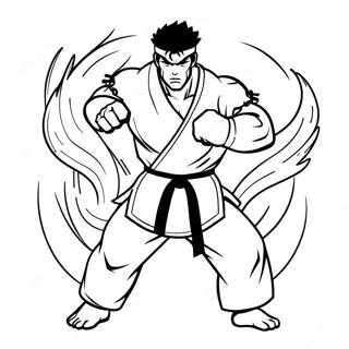 Ryu in Fierce Battle Pose Coloring Page | Ryu coloring page