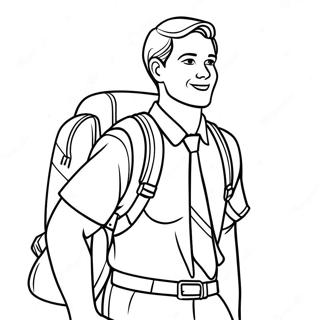 LDS Missionary with Backpack Coloring Page | LDS Missionary coloring page
